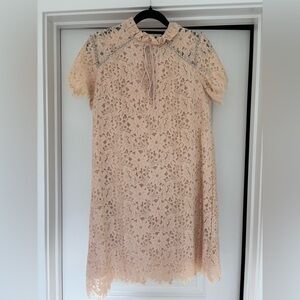 Sandro Floral Lace Dress with Diamante Neckline in Cream